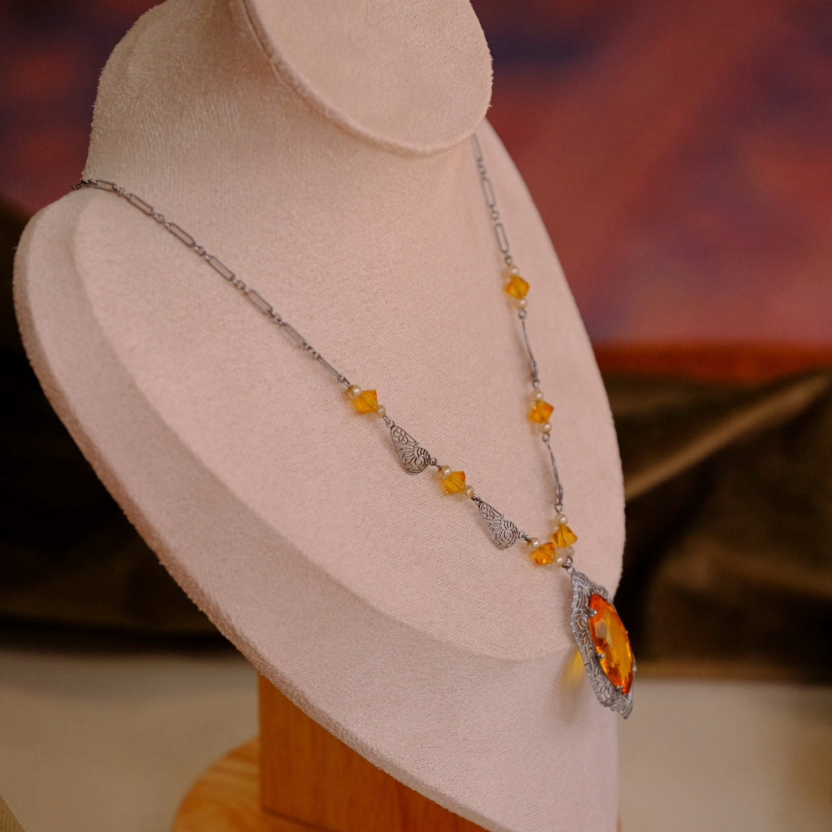 Faux Topaz Filigree Citrine Pendant