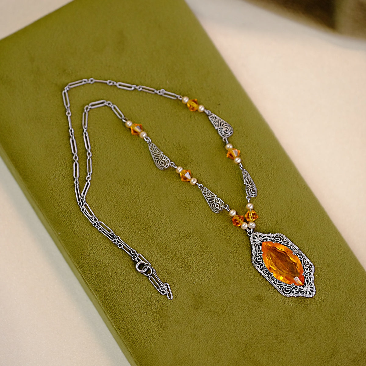 Faux Topaz Filigree Citrine Pendant