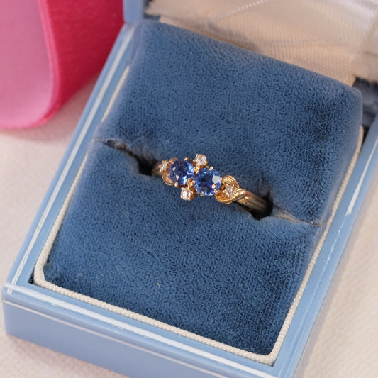 14K Gold Victorian Natural Sapphire Diamond Ring