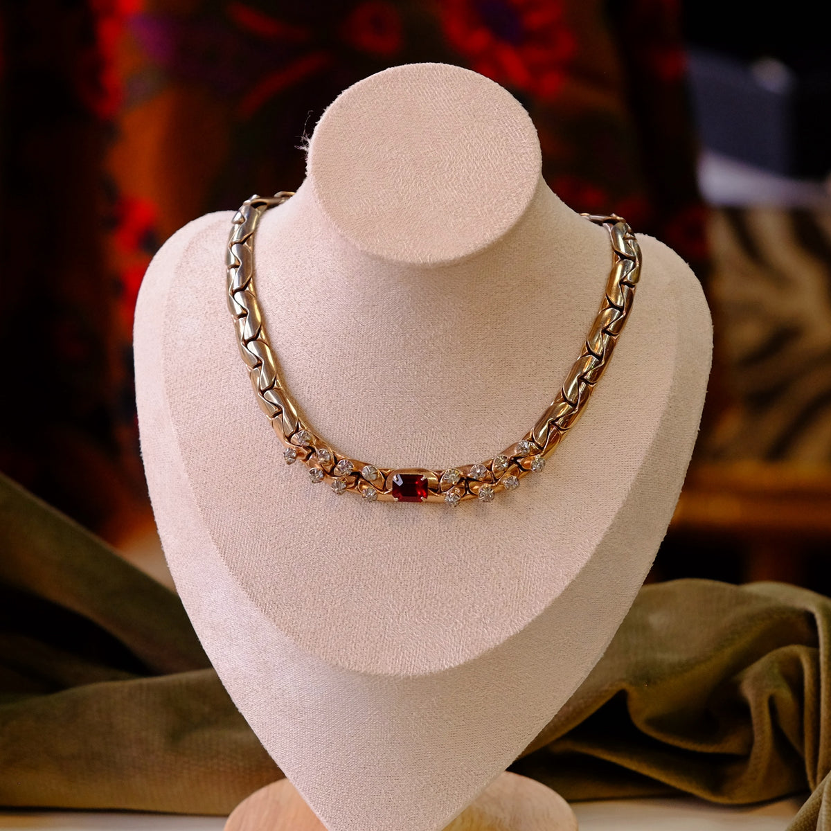 Red and Clear Rhinestone Choker
