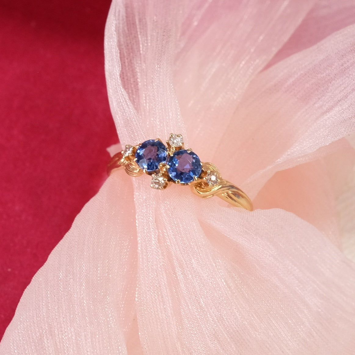 14K Gold Victorian Natural Sapphire Diamond Ring