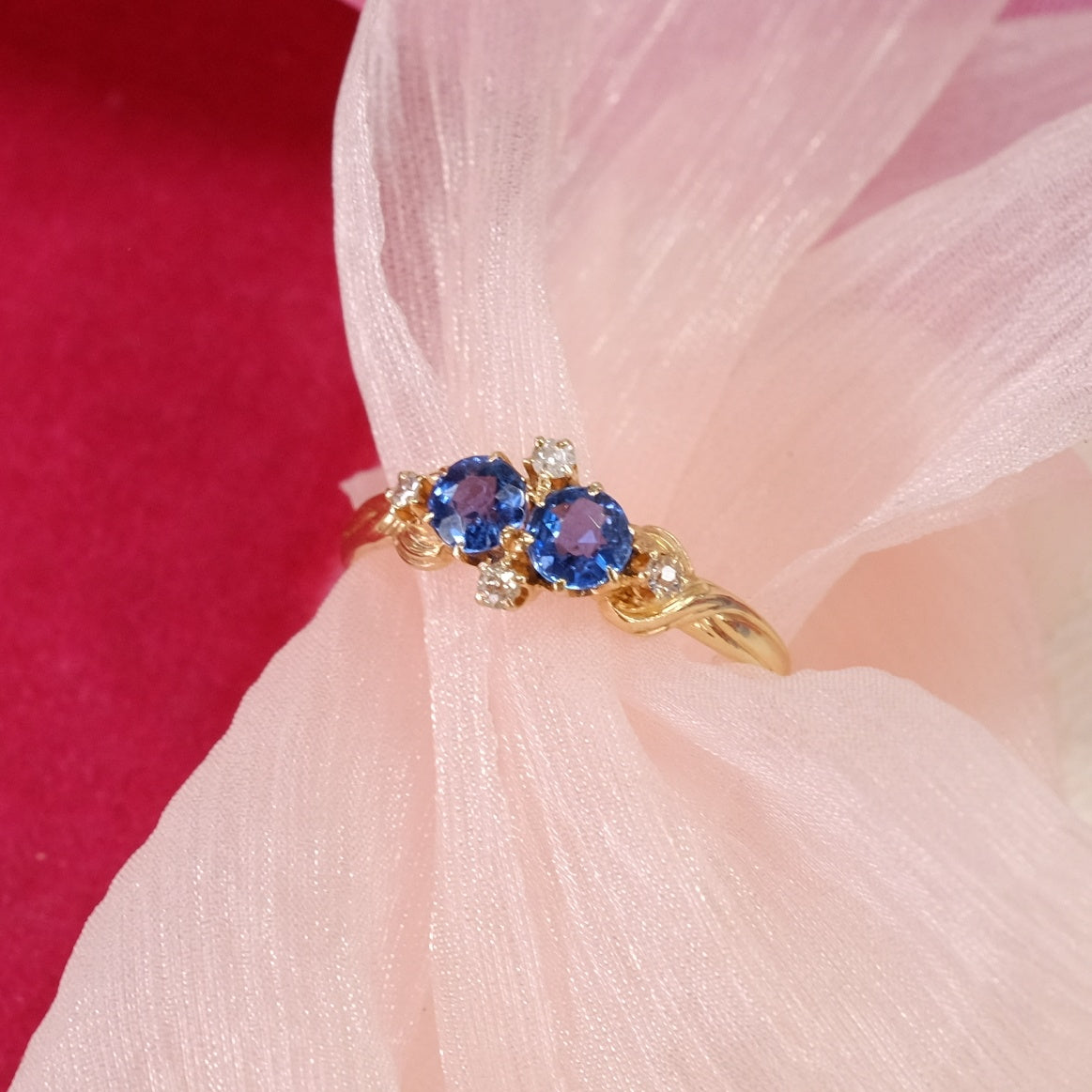 14K Gold Victorian Natural Sapphire Diamond Ring