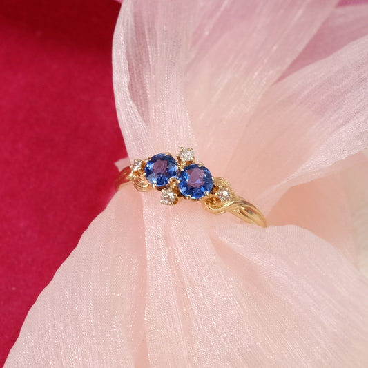 14K Gold Victorian Natural Sapphire Diamond Ring