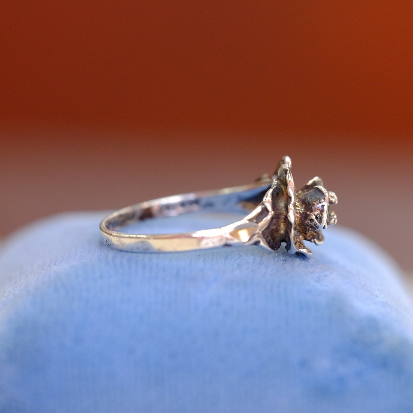 Silver Rose Ring with Green Stone