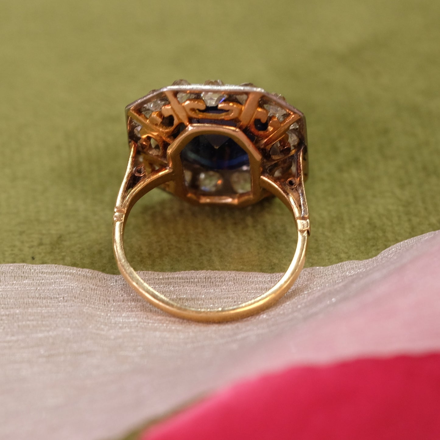 Old Mine Cut Diamond Sapphire Ring