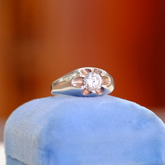 Chunky Sterling Silver Ring with Unique Set Rhinestone