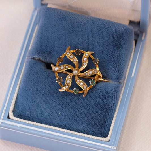 10K Gold Seed Pearl Victorian Pin