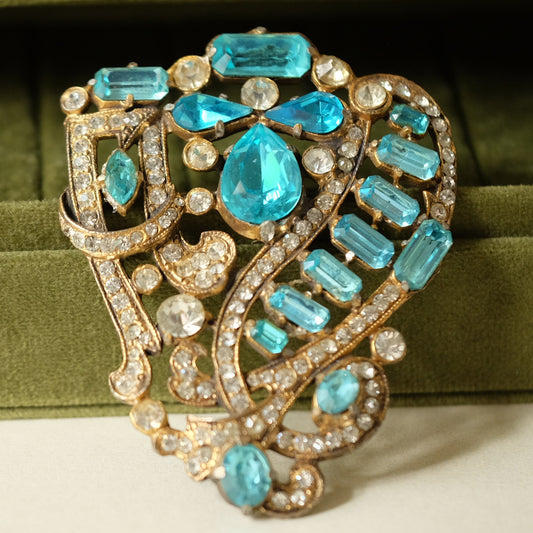 Antique Staret Aqua Glass Brooch 1940s