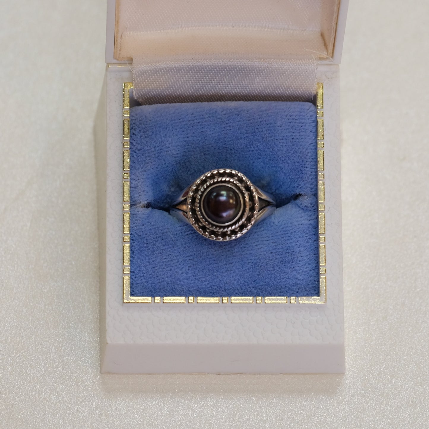 Silver Bezel Black Pearl Ring