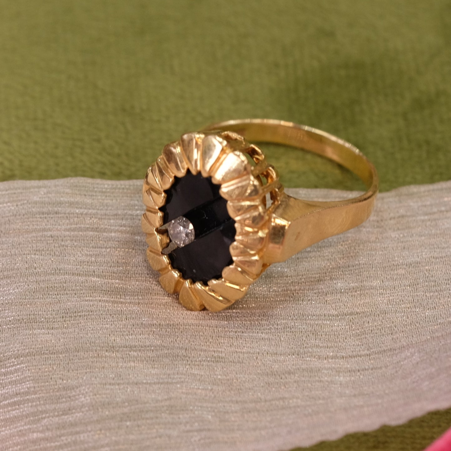 14K Gold Kinetic Diamond Onyx Ring