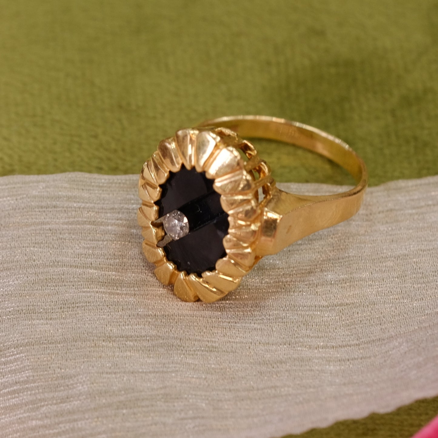14K Gold Kinetic Diamond Onyx Ring