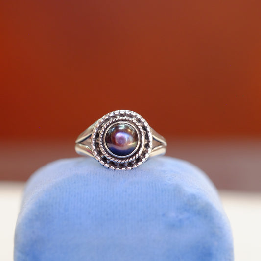 Silver Bezel Black Pearl Ring