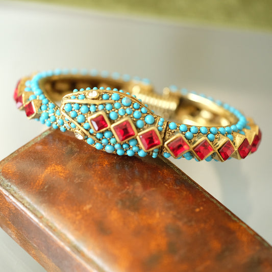 Vintage Kenneth Jay Lane Faux Turquoise Snake Bracelet 1968