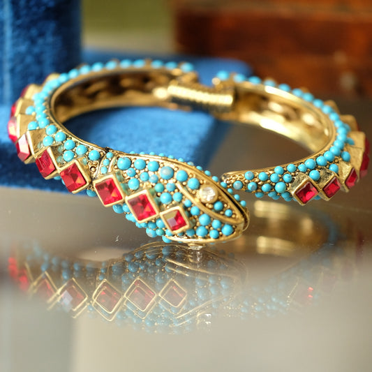 Vintage Kenneth Jay Lane Faux Turquoise Snake Bracelet 1968