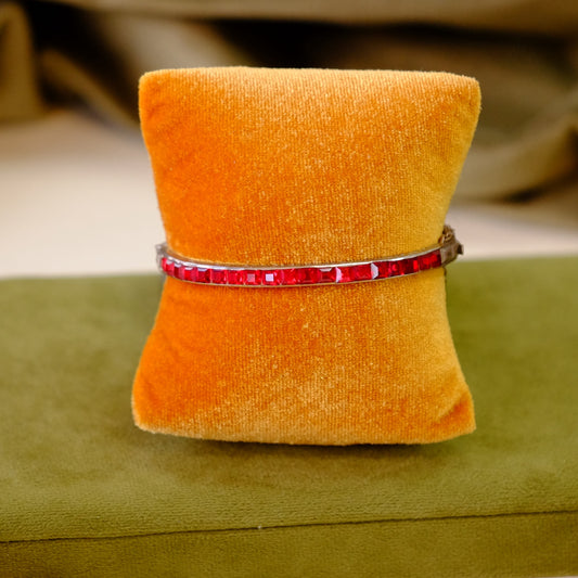 Art Deco Silver Bracelet with Red Paste