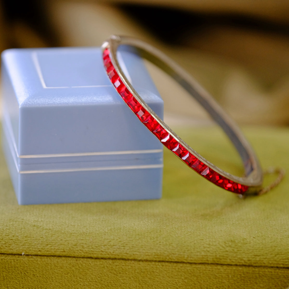 Art Deco Silver Bracelet with Red Paste