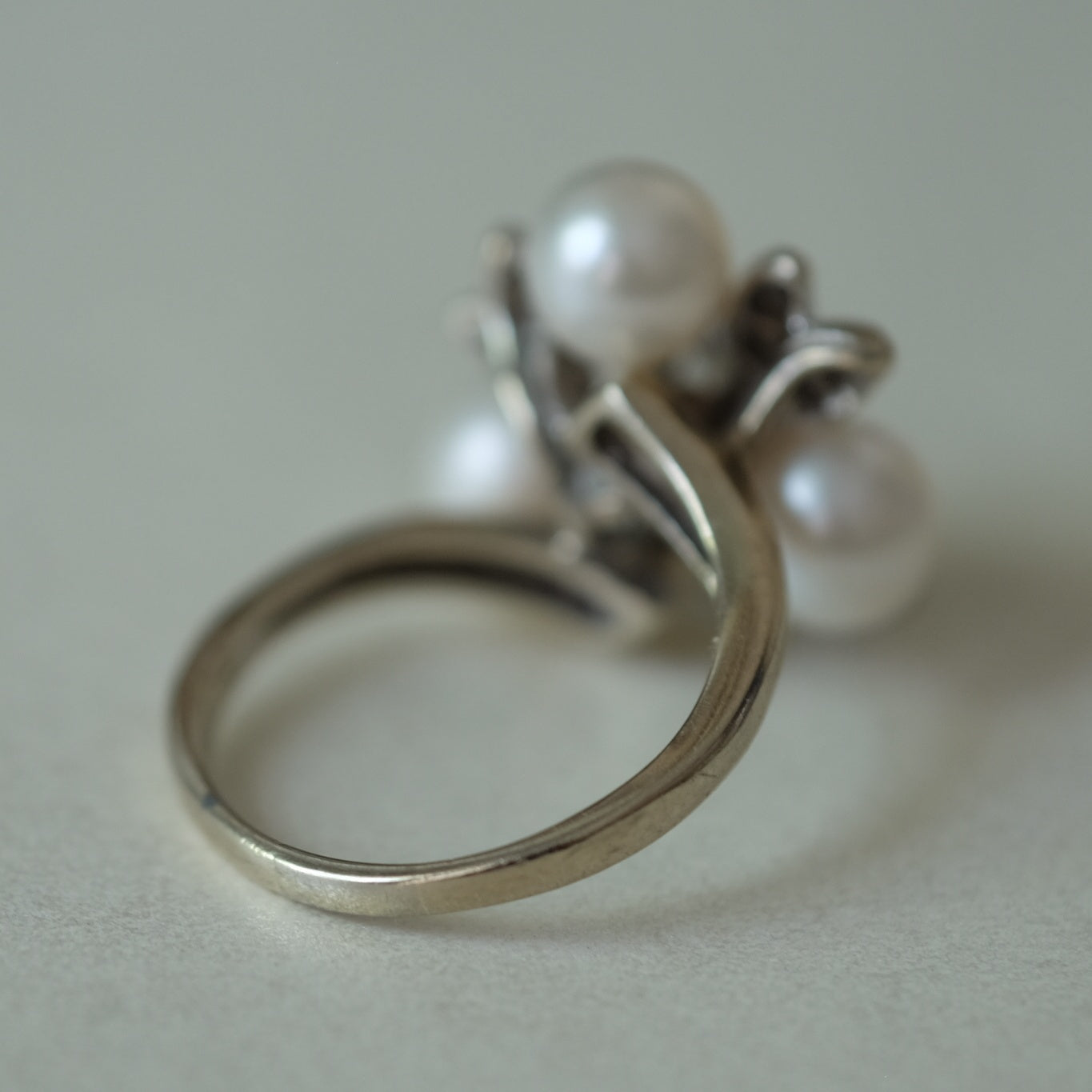 Vintage Pearl and Diamond 14K White Gold Ring