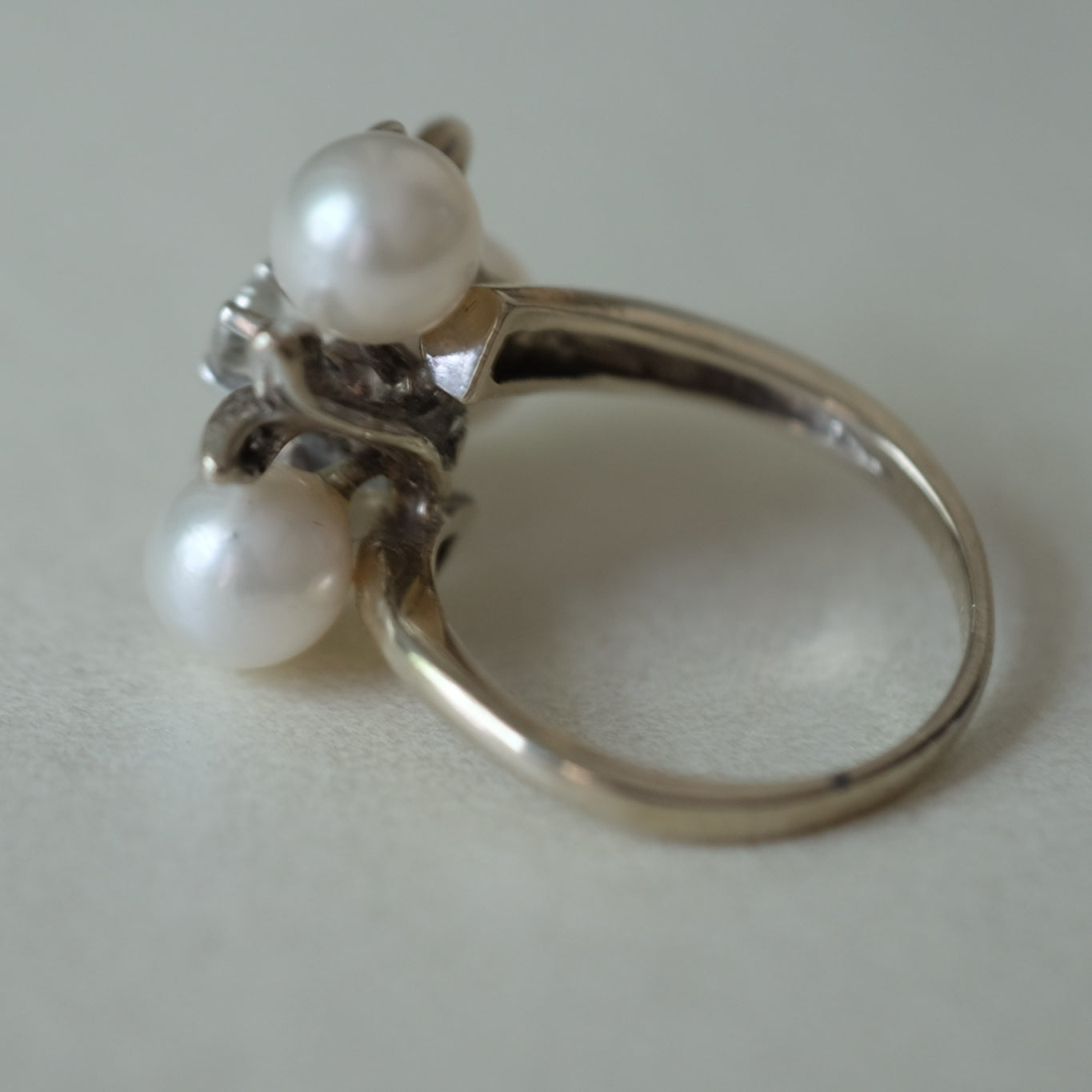 Vintage Pearl and Diamond 14K White Gold Ring