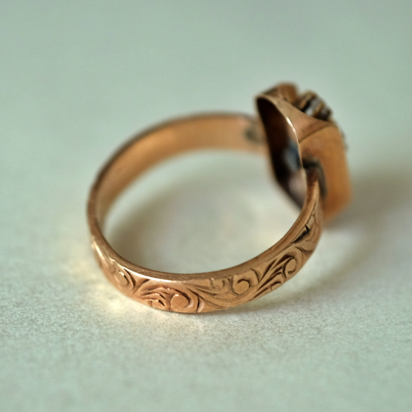 Antique 14K Rose Gold Pearl and Ruby Ring