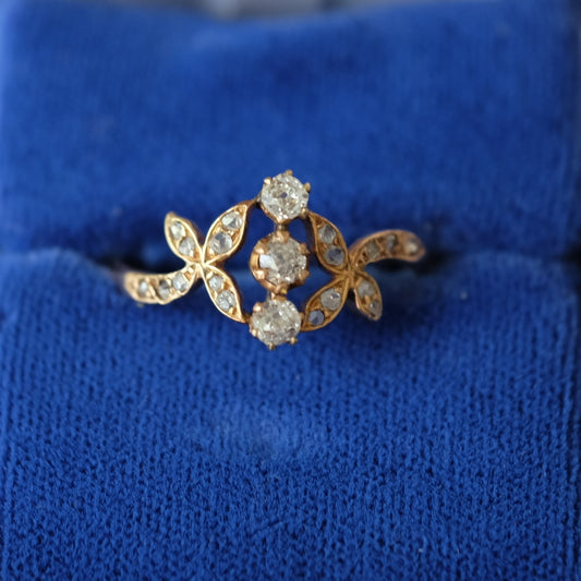 Antique Three Stone Rose Cut Diamond Ring