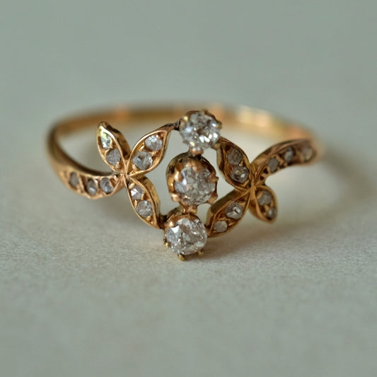 Antique Three Stone Rose Cut Diamond Ring