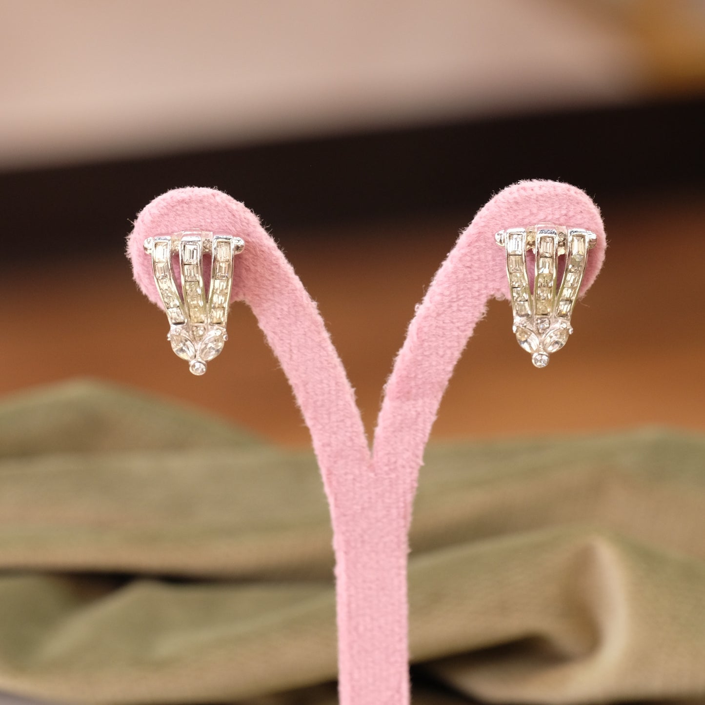Pennino Clear Rhinestone Clip on earrings 1950s