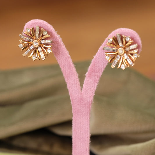 Trifari Carnation Gold tone clip on earrings 1950s