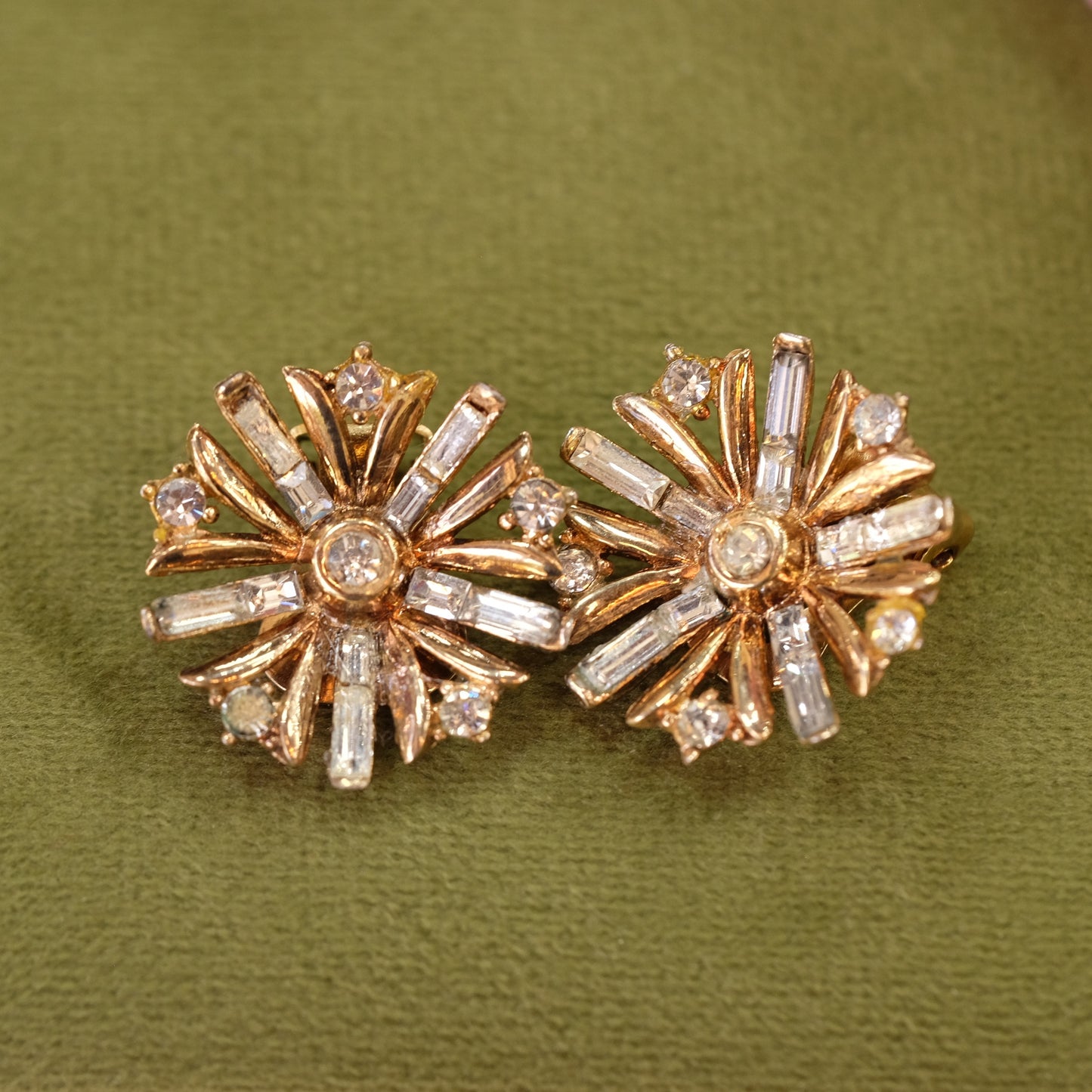 Trifari Carnation Gold tone clip on earrings 1950s