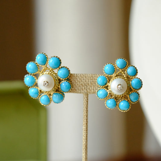Early Gripoix Blue and Pearl Earrings 1960s
