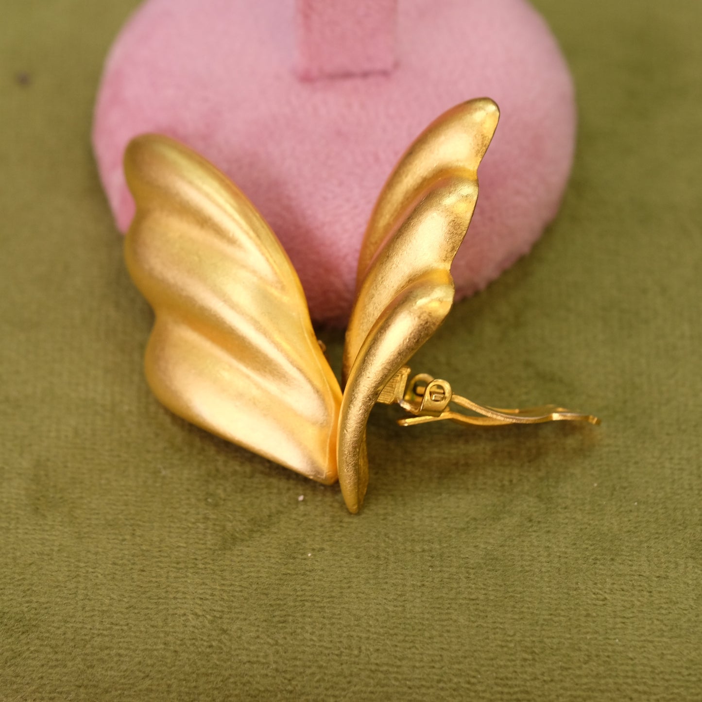 Vintage Clip On Earrings Gold Tone Matte Finish