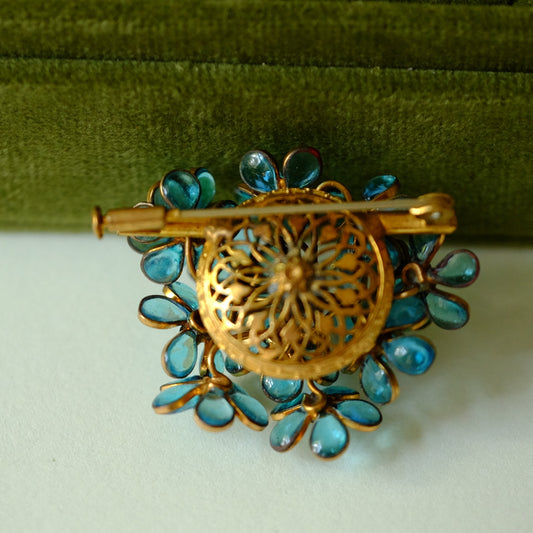 Early Gripoix Blue Flower Brooch 1950s