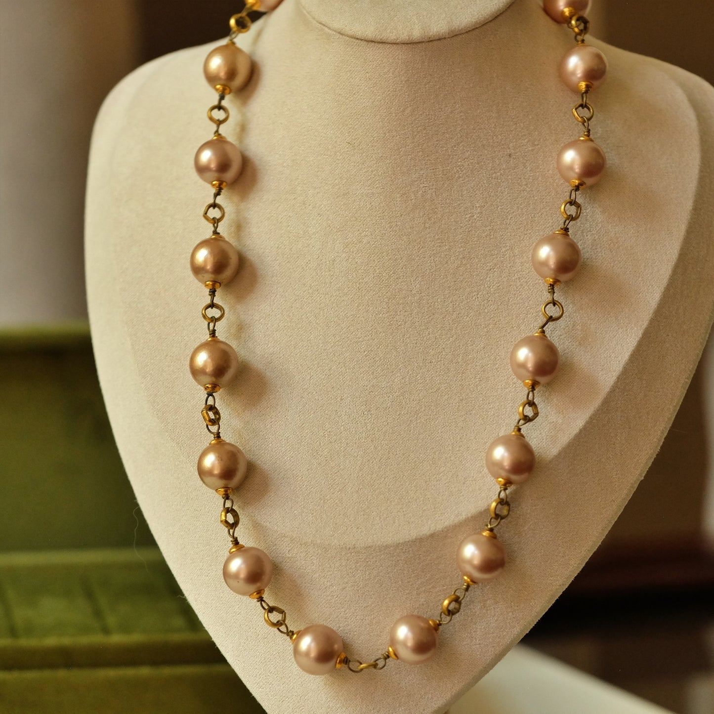 Vintage French Glass Pearl Necklace 1960s