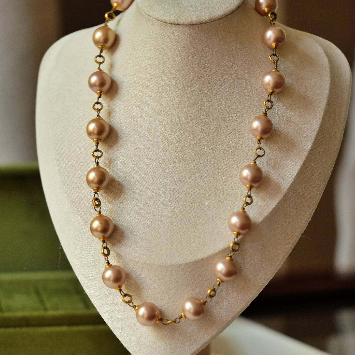 Vintage French Glass Pearl Necklace 1960s