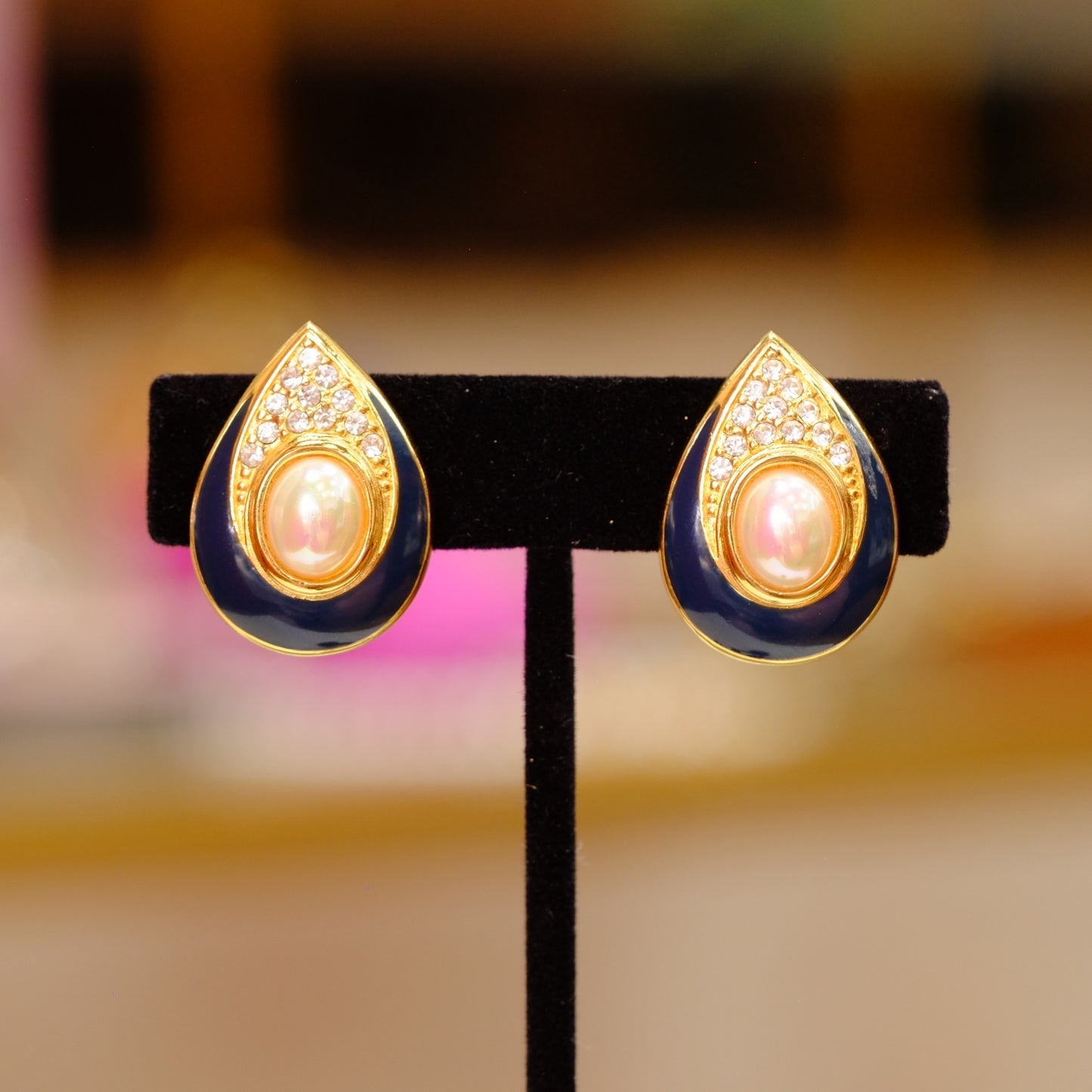 Vintage Christian Dior Enamel and Pearl Earrings 1990's