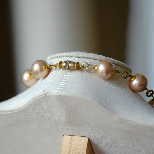 Vintage French Glass Pearl Necklace 1960s