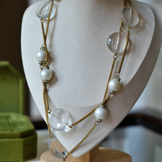 Vintage Long Sotuar Necklace with Lucite Beads