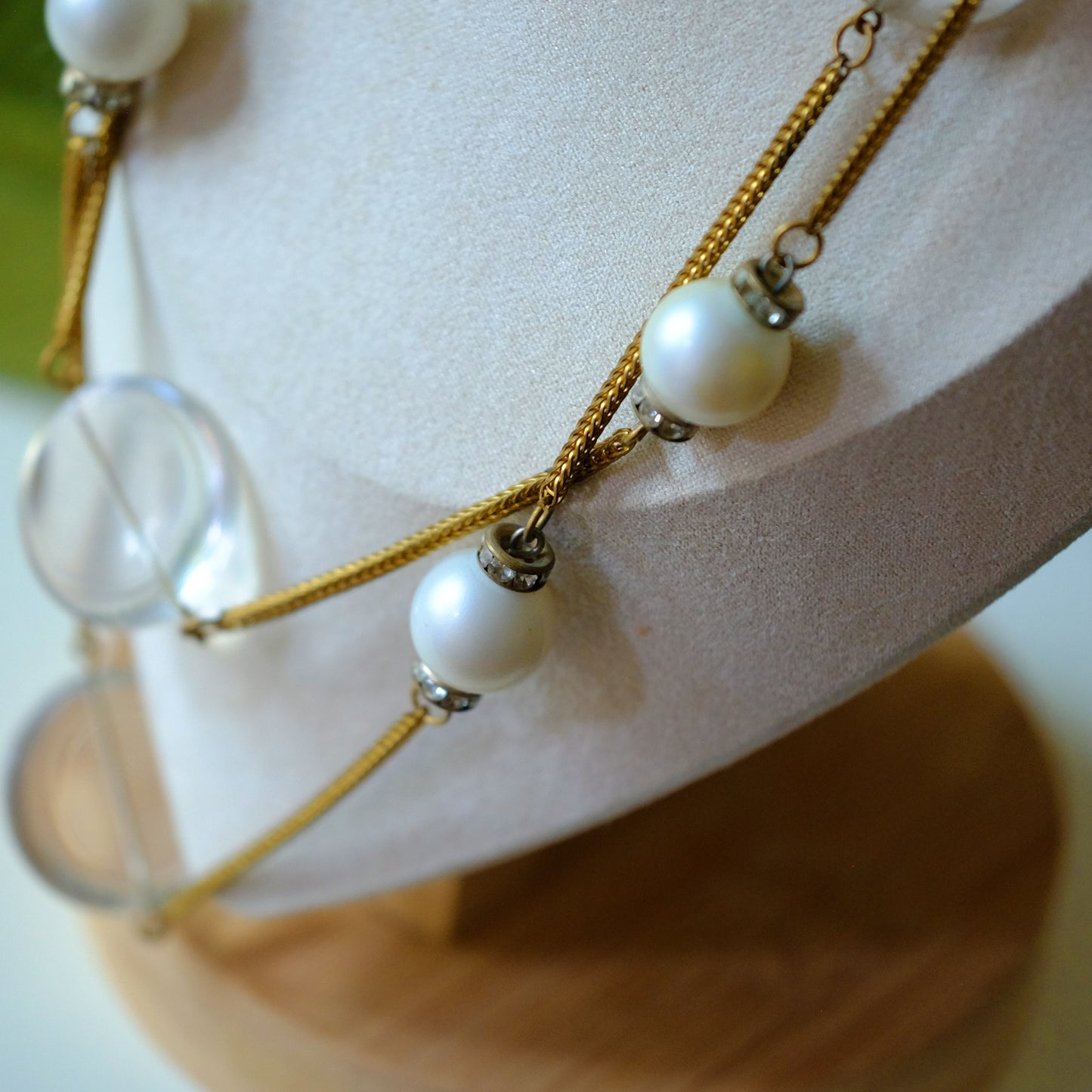 Vintage Long Sotuar Necklace with Lucite Beads