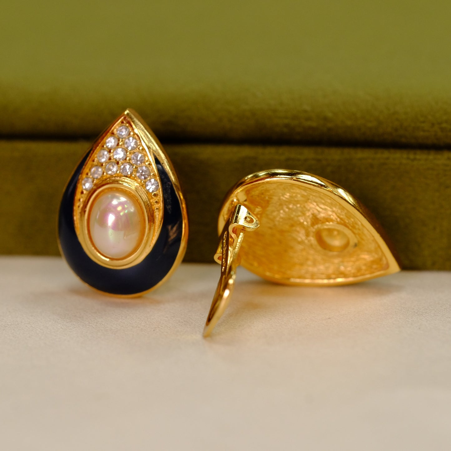 Vintage Christian Dior Enamel and Pearl Earrings 1990's