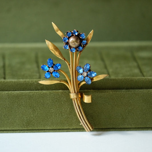 Vintage French Flower Brooch with Trombone Clasp 1960s