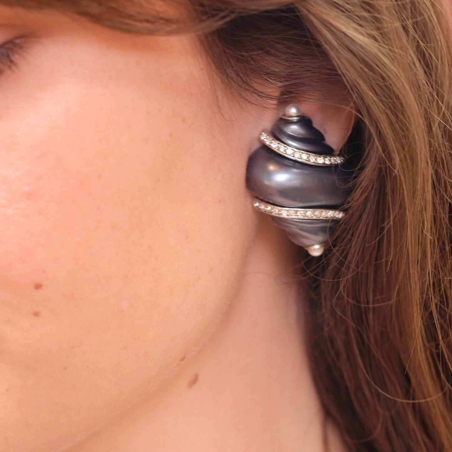 Vintage Kenneth Jay Lane Faux Pearl Shell Earrings 1980s