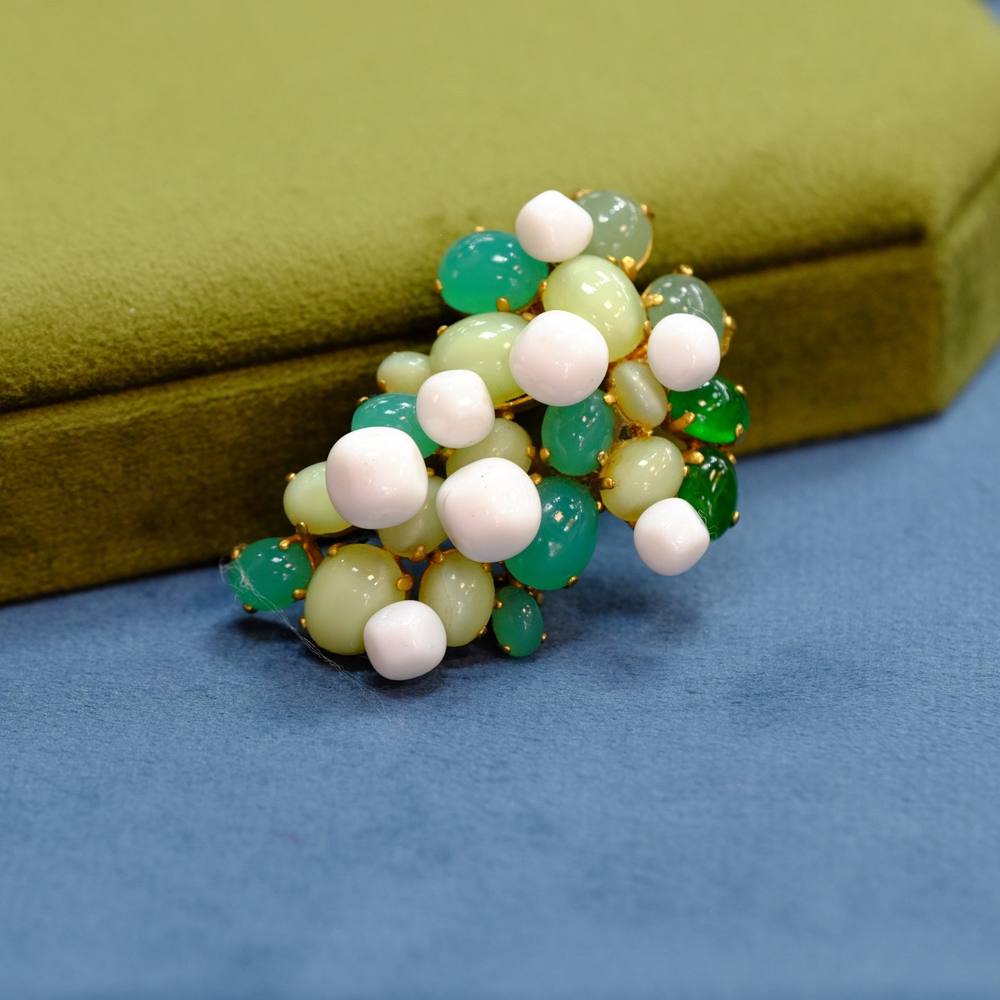 Vintage Christian Dior Germany White Green Stones Brooch 1960s