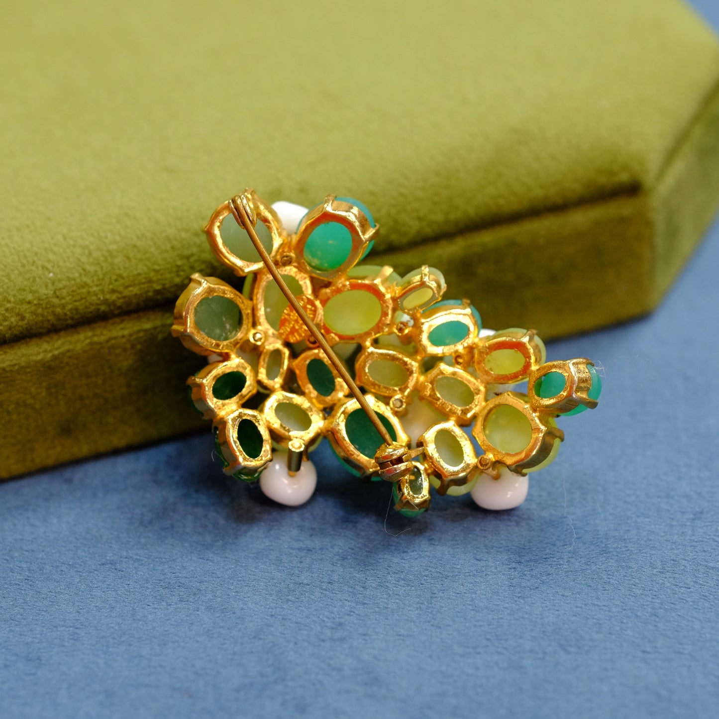 Vintage Christian Dior Germany White Green Stones Brooch 1960s