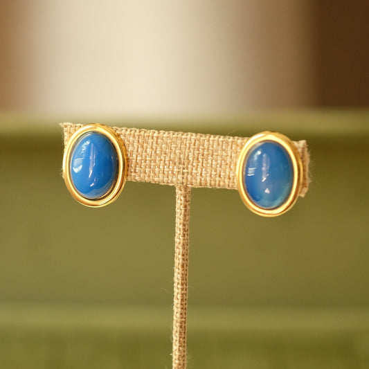 Vintage European Clip on Earrings with Blue Center