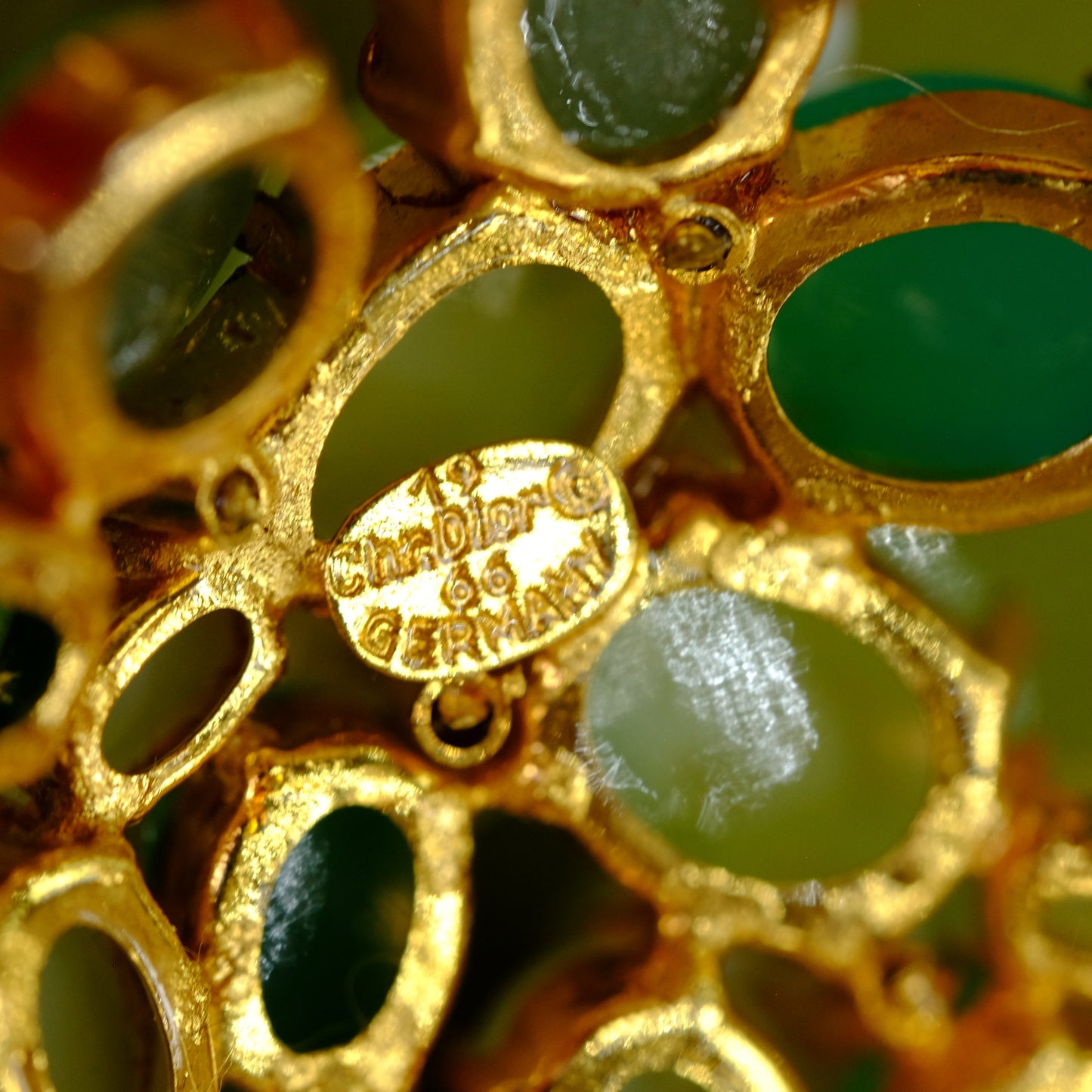 Vintage Christian Dior Germany White Green Stones Brooch 1960s