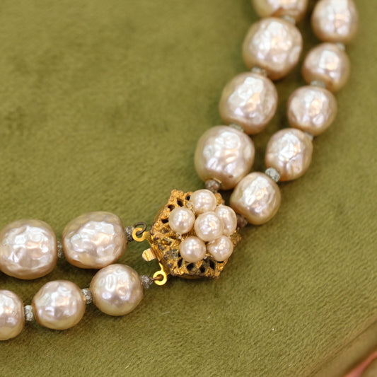 Miriam Haskell Faux Pearl Double row necklace 1950s