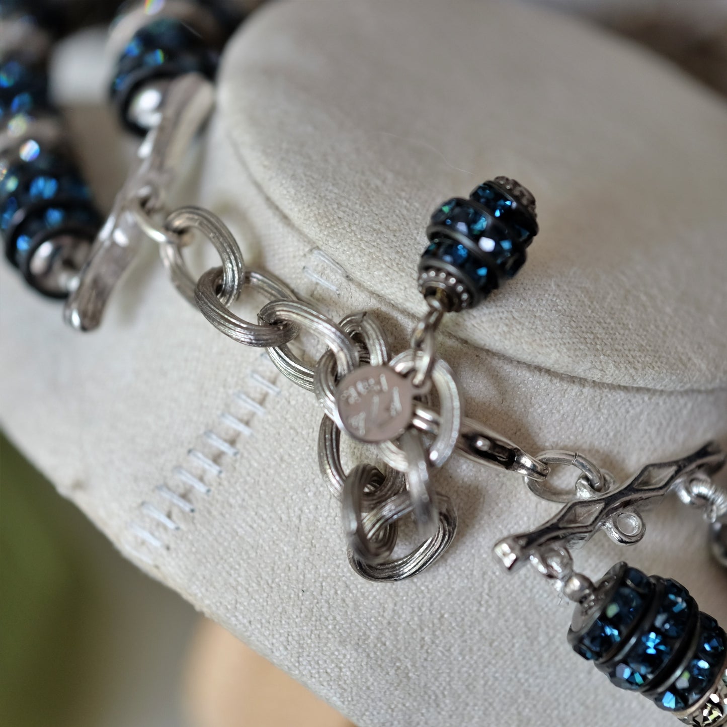 Francoise Montague Couture Necklace with Blue and Clear Rhinestones
