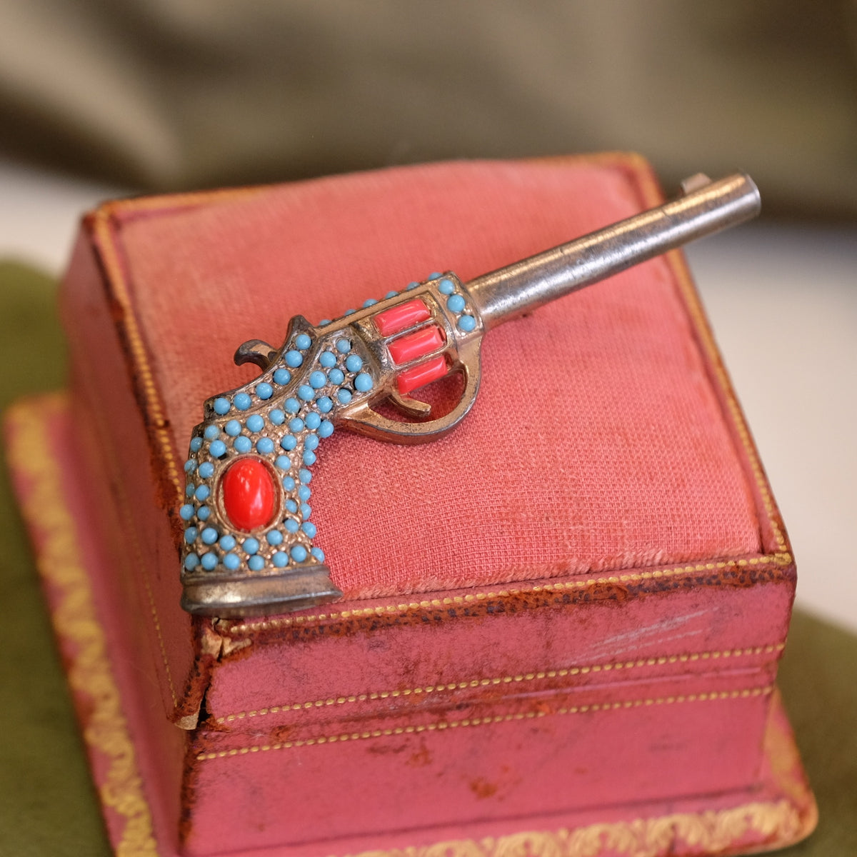 Jeweled Gun Brooch 1930s