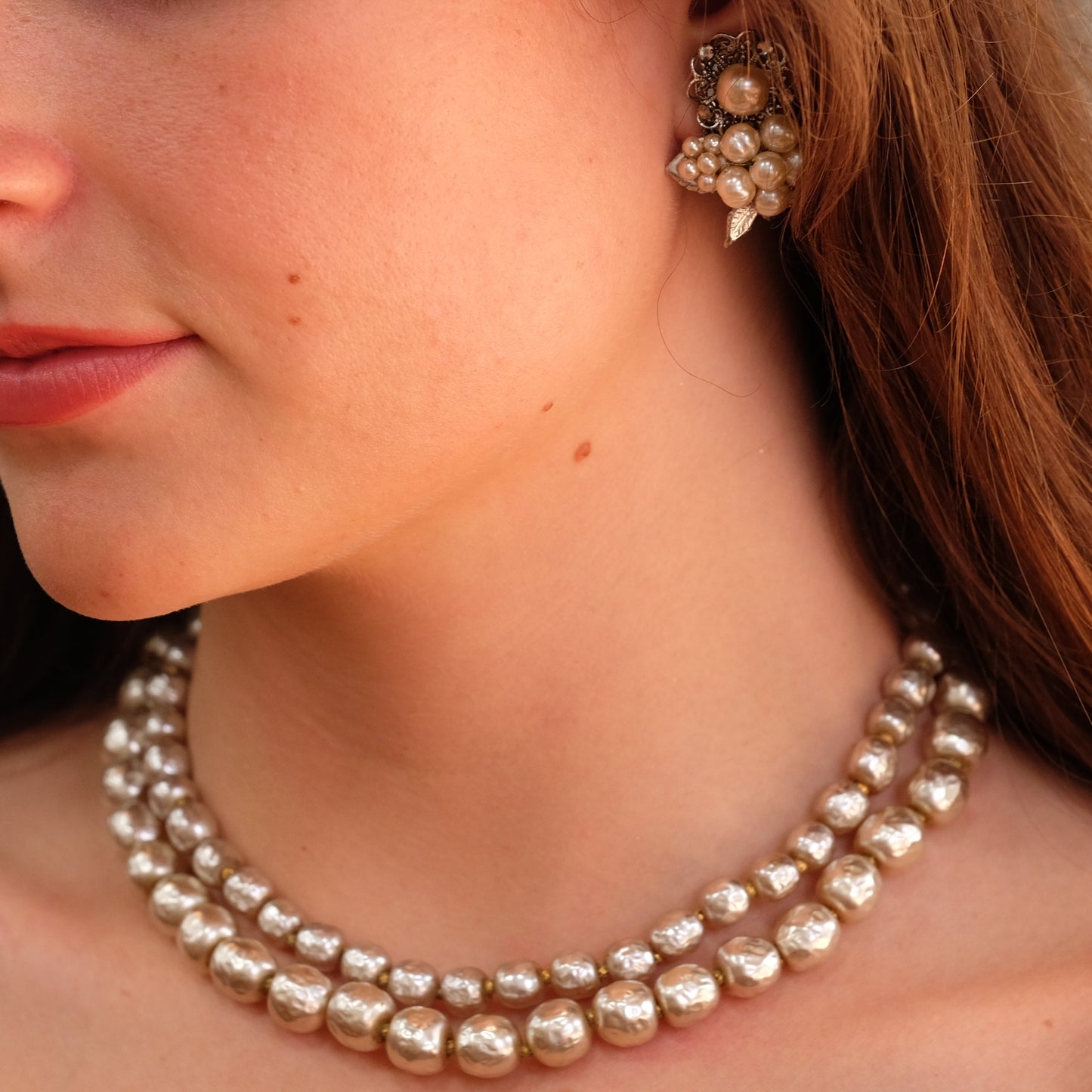 Miriam Haskell  Faux Pearl Two row choker 1960s
