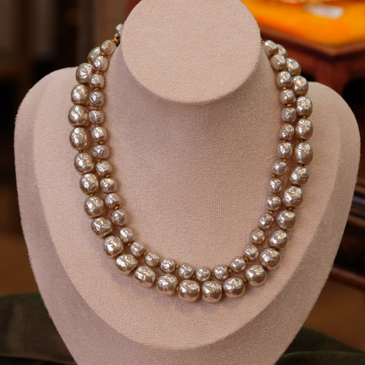 Miriam Haskell  Faux Pearl Two row choker 1960s