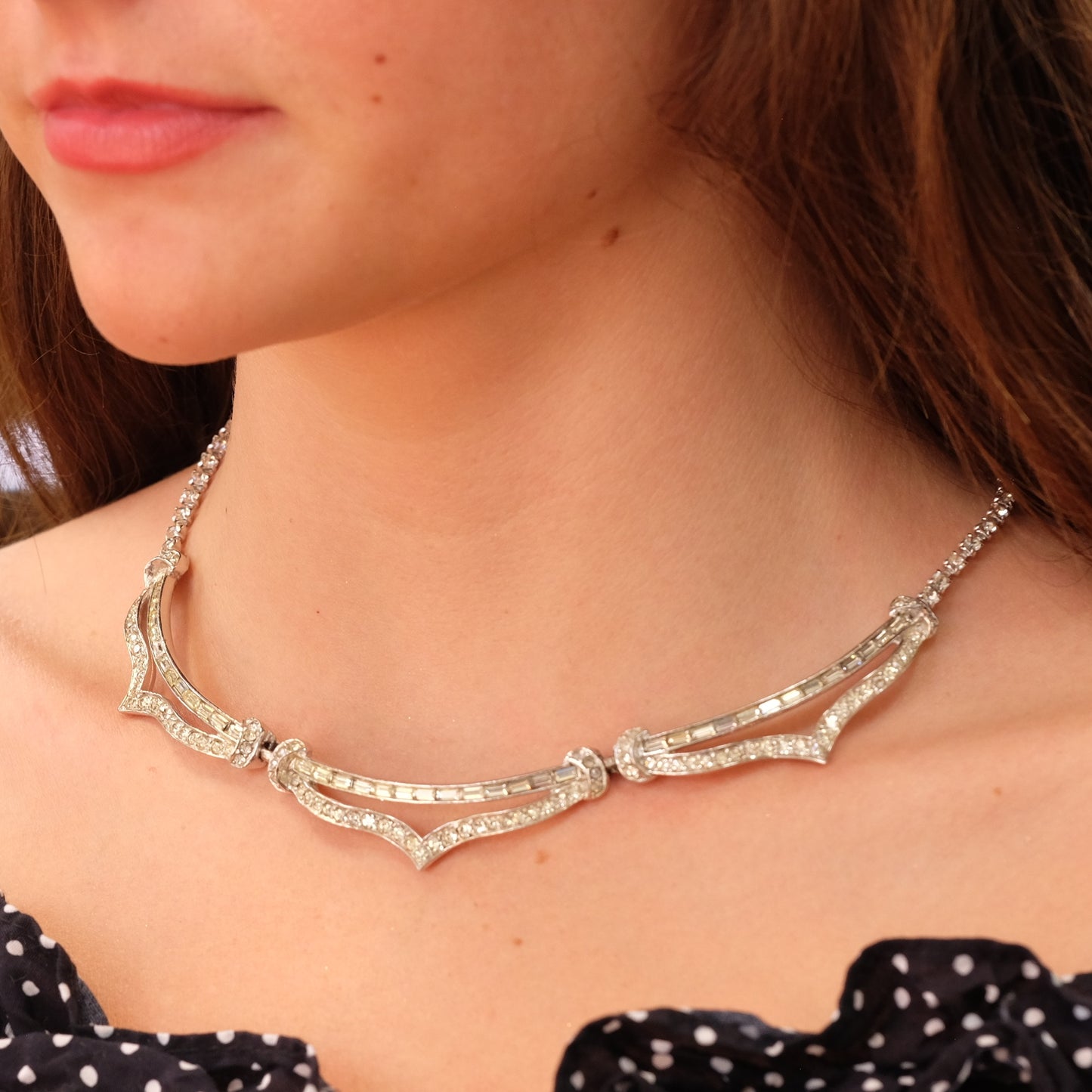 Leru Clear Rhinestone Necklace 1950s